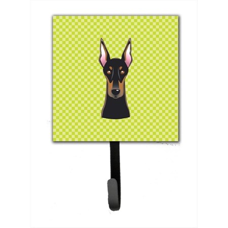 Carolines Treasures Checkerboard Lime Green Doberman Leash or Key Holder- 4.25 W x 7 H In. BB1307SH4